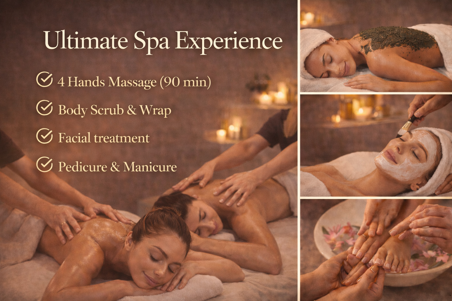 Any Duo (90) + Scrub + Wrap + Facial + Pedi  Mani